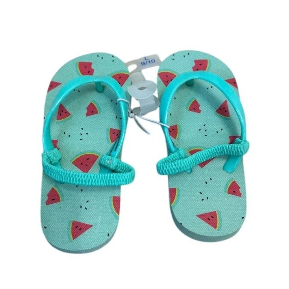 Cat & Jack Watermelon‎ Flip Flops Elastic Heel Strap Sandals Kids Size L 9/10